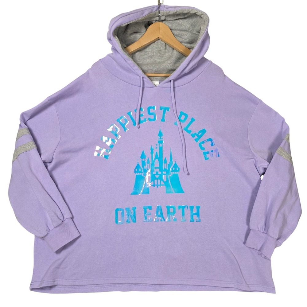 Disney Hoodie Womens 2X Purple Happiest Place On Earth Iridescent Castle